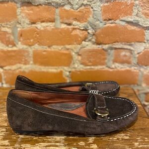 Brown Suede Loafers with Buckle Detail